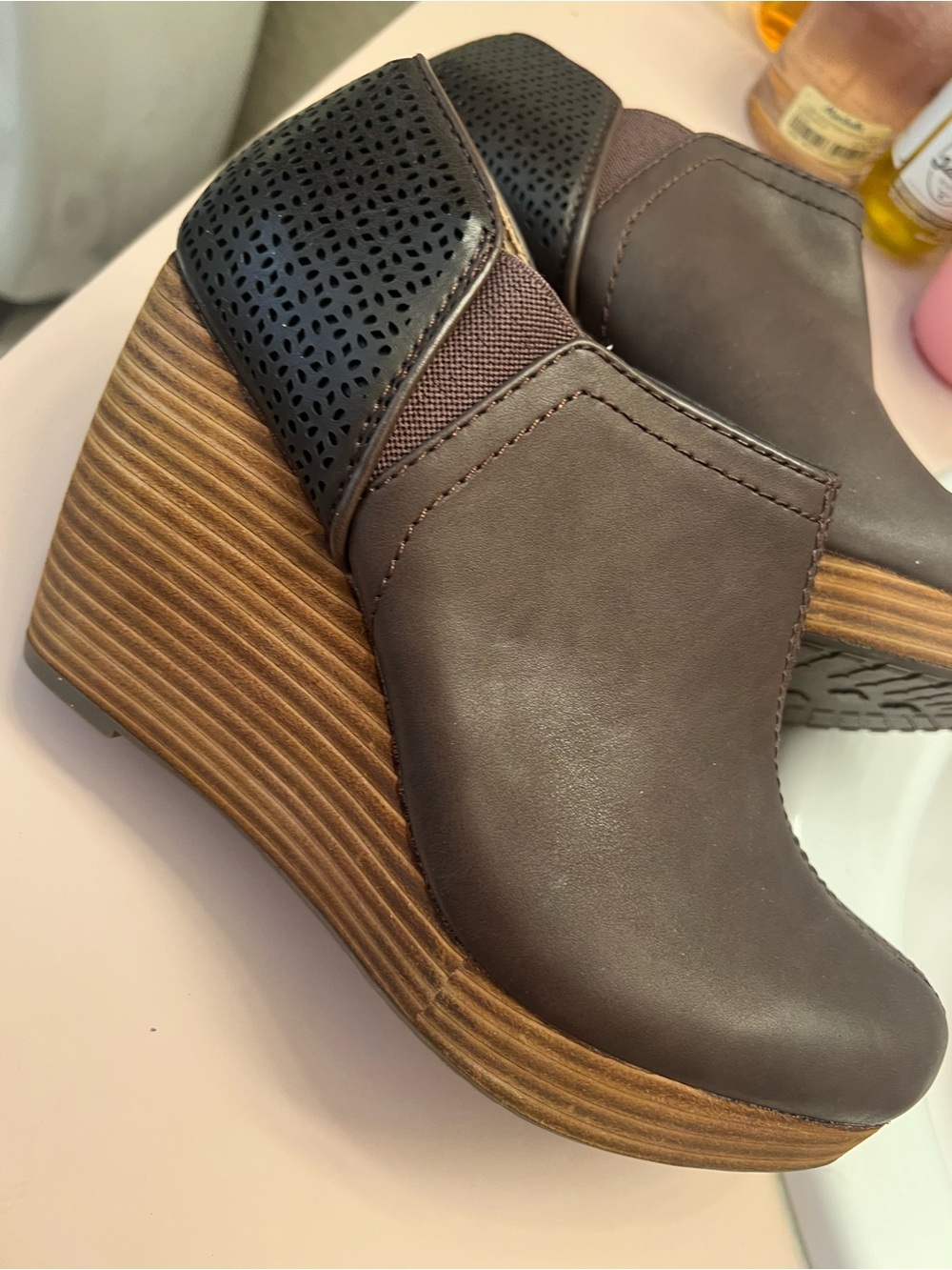 Dr. Scholl's Brown and Black Wedge Booties